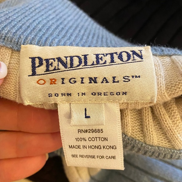 Pendleton Originals Womens Cotton Wide Stripe Ribbed Mock T Neck Blues Gray / L - Picture 7 of 9